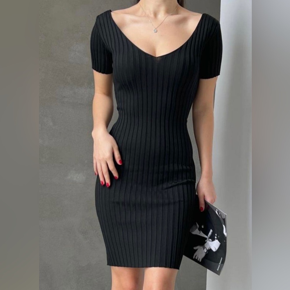 Hera Collection Black Ribbed Mini Dress